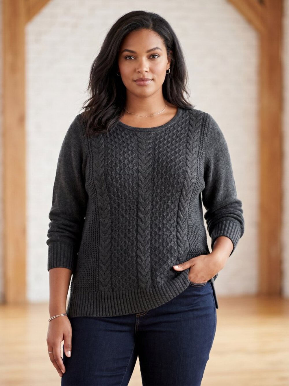 Dressbarn Cable Sweater 3X Charcoal Gray Preppy Academia Coastal Minimalist